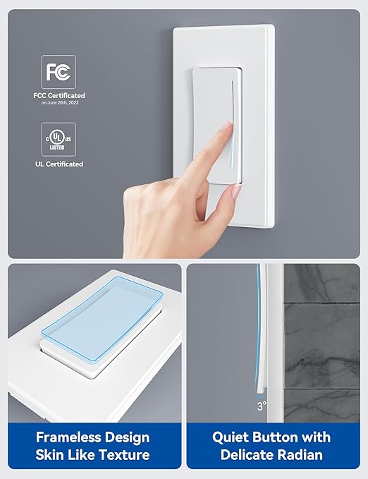 ELEGRP Smart Dimmer Light Switch DTR30, Single Pole or 3 Way, 2.4GHz Wi-Fi Touch Dimmer Compatible with Alexa/Google Assistant, Needs Neutral Wire, No Hub Required, UL and FCC Listed, White, 10 Pack