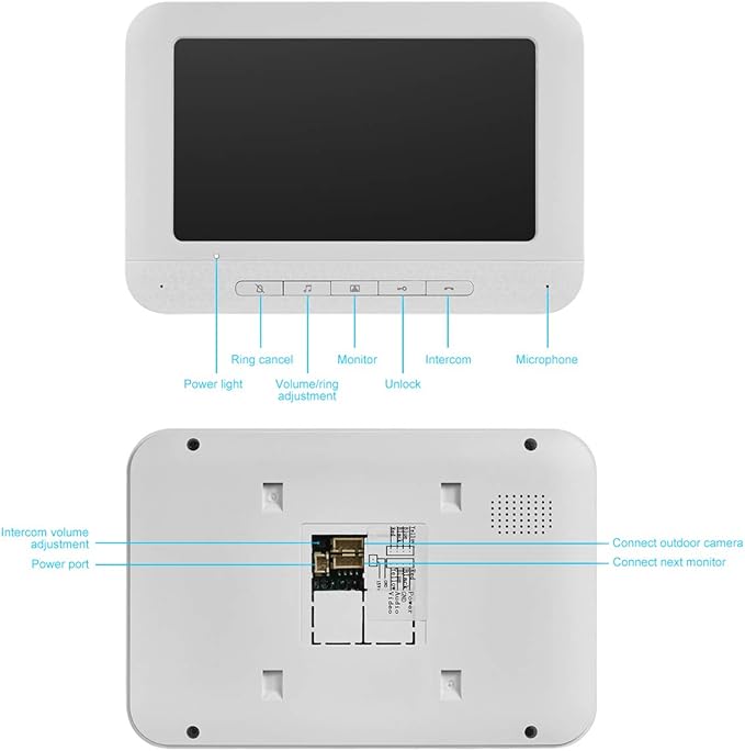 AMOCAM Video Intercom System, 7 Inche Monitor Wired Video Door Doorbell Kit, Outdoor IR Camera Door Intercom, Support Monitoring, 2-Way Audio Unlocking for Home