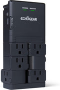 ECHOGEAR Wall Outlet with Surge Protection - Power & Protect 8 Devices with 6 Rotating AC Plugs & 2 USB Ports - Includes 1x USB-C Port & 1x USB-A Port - Black