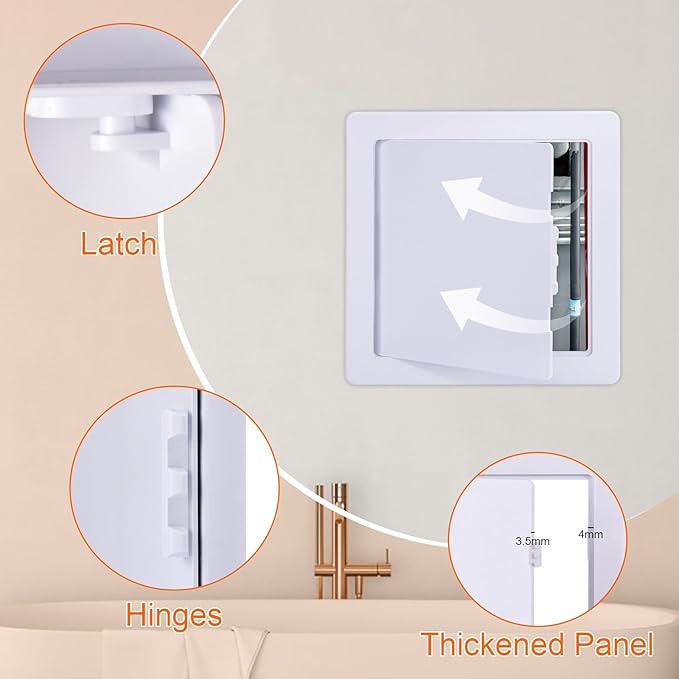 Suteck Plastic Access Panel for Drywall Ceiling 8 x 8 Inch Reinforced Plumbing Wall Access Doors Removable Hinged White