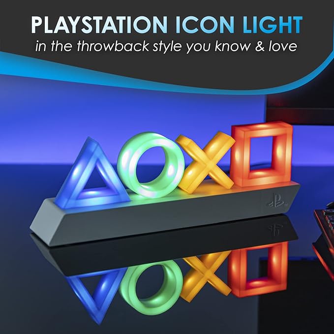 Paladone Playstation Heritage Icons Light, Desktop Game Room Lighting Accessories, 3 Dynamic Light Modes, Powered by USB or Batteries