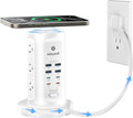Kakyanill 115W USB Charging Station, Surge Protector Power Strip Tower, 9 AC Outlets with 8 USB Ports(4 USB-C), 6Ft Flat Plug Retractable Extension Cord, for Home Office Dorm, White