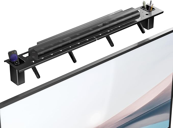 WALI Soundbar Mount – No Drilling TV Top Shelf with 2 Storage Boxes, Universal Sound Bar Holder for Samsung, Sony, LG, Bose, 34.65"x4.3" (TSH004-2B), Black