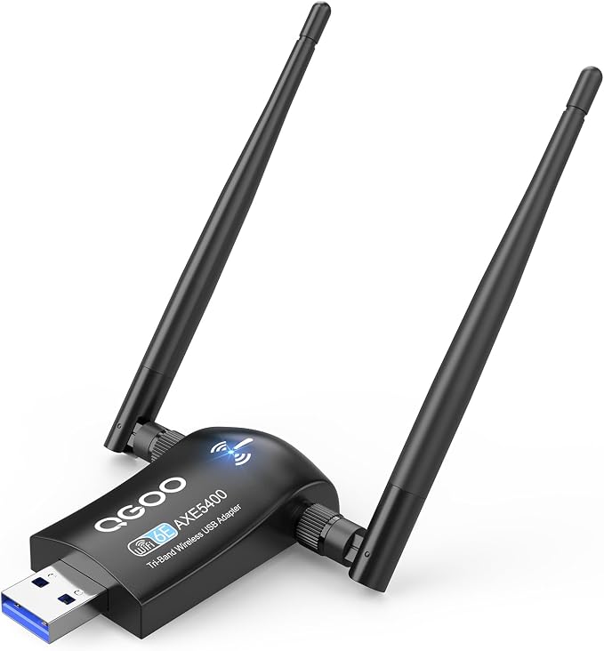 Tri-Band WiFi 6E Adapter for Desktop PC: QGOO USB 3.0 Axe 5400 Wireless Network by QGOO