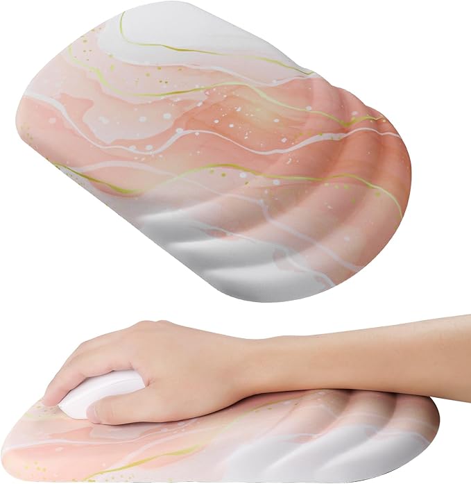 Mouse Pad Wrist Wrist Rest, Comfortable Memory Foam Wrist Rest, Non-Slip PU Base, Ergonomic Wrist Support and Arm Rests for Gaming, Office, Computer Use, Relieve Typing Pain (Pink Marble)