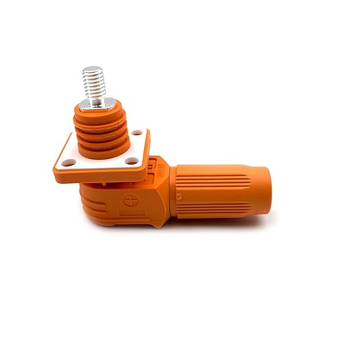 100A Battery Energy Storage Connector, 16mm² High Current Connectors IP67 Waterproof Stud Wiring Power Adapter Quick Plug Terminal Right Angle Plug and Socket （1000V Orange)