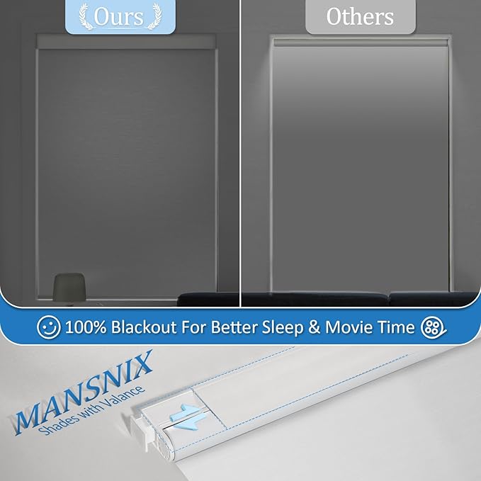 MANSNIX Smart Motorized Blinds with Remote, Cordless No-Drill Automatic Roller Shades, Blackout Electric Blind for Windows, White, 46 x 72