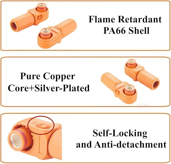 1 Set Battery Energy Storage Connector 350A 95mm² High Current HV Connectors Quick Plug Terminal Right Angle Plug and Socket IP67 Waterproof Power Adapter (Orange, 350A)