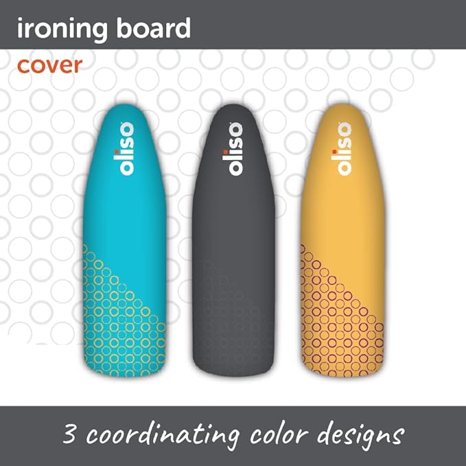 oliso Ironing Board Cover – 100% Cotton with Professional Felt Pad, Fits Standard 54" x 15" Boards – Secure Fit with Wide Elastic Edge & Adjustable Straps – Grey