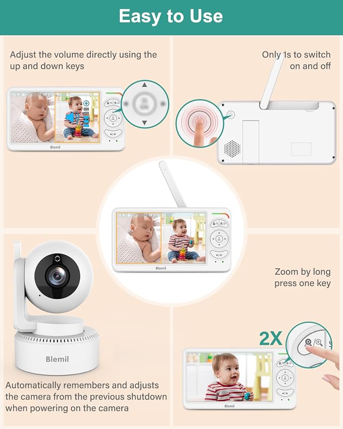 Blemil 6" Baby Monitor with 2 Cameras 4000mAh Battery Upgrade Split Screen - Image 4