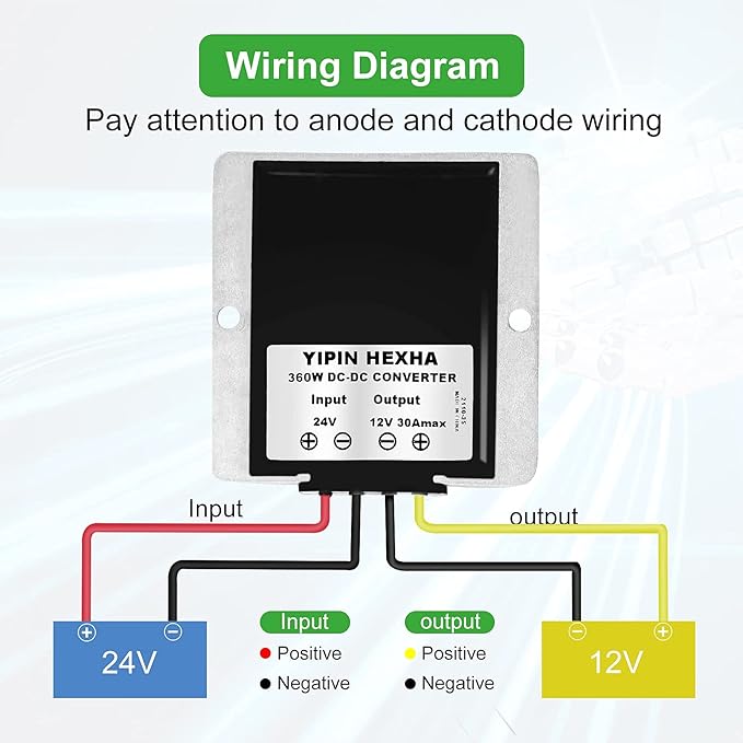 DC 24V Step Down to 12V 30A 360W Converter Regulator Waterproof Buck Power Supply Reducer Regulator Transformer Voltage Module for Golf cart Club car