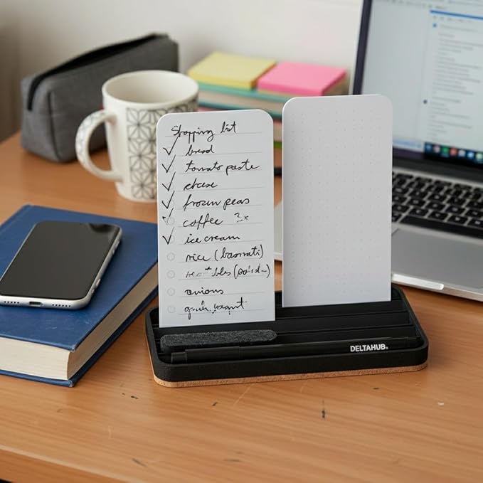 DeltaHub Reusable To-Do List for Desk - Dry Erase Daily Planner with 2 Cards, Marker & Eraser - Minimalist Desktop Organizer for Office, Work from Home - Analog Productivity Tool (Pink)