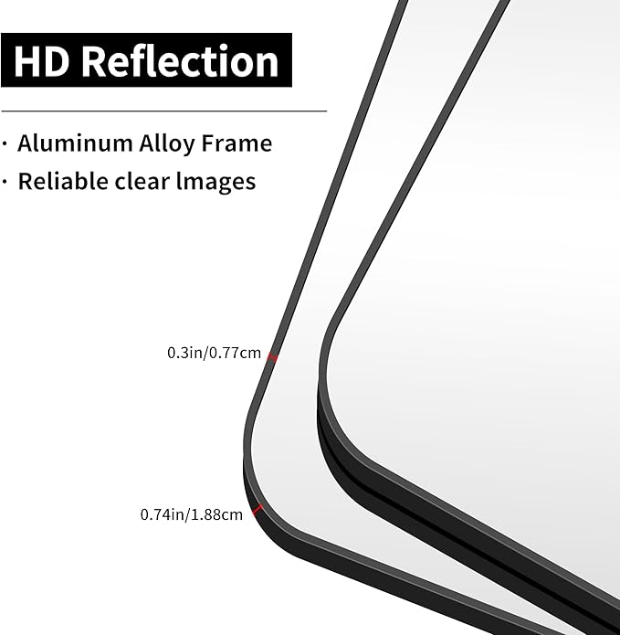 Black Bathroom Mirror, 18 x 18 inch Square Mirrors for Wall, Metal Frame Rounded Corner Vanity Mirror for Over Sinks Modern Bedroom Living Room Horizontal Or Vertical Mounting