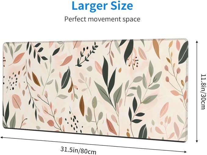 CANFLASHION Desk Pad,Office Desk Mat 31.5"×11.8" Large Gaming Mouse Pad,Durable Extended Computer Mouse Pad,Waterproof Thick Big Mouse Pads with Non-Slip Rubber Base Office Home Abstract Boho Leaves