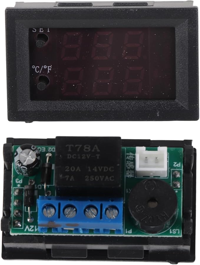 Fayelume Temperature Controller, Digital Display DC 12V Thermostat, -50 to 110 Celsius Programmable Temperature Sensor for Home, Heater, Equipment Case
