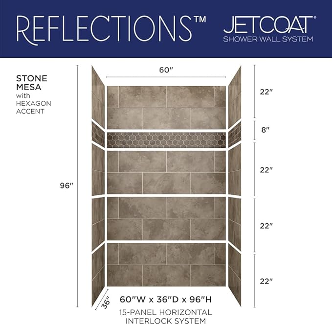 Miseno MSW-603696RFL Readyset 60" X 36" X 96" Fifteen Panel Alcove Shower Wall Kit - Cestrum