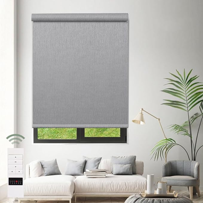 Zshine Motorized Blackout Window Blinds Customize Width (23-95 Inches) Remote Control Wireless and Rechargeable Roller Shades Blinds for Windows, Home, Office, Hotel, Club, Restaurant(82164C)