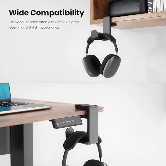 3in1 Rotating Headphone Holder - EURPMASK 3in1 PC Gaming Headset Holder w/Detachable Controller Holder, Adjustable Clamp-on Headset Stand,Headphone Hanger Hook Under Desk w/Cable Clip Organizer,Black