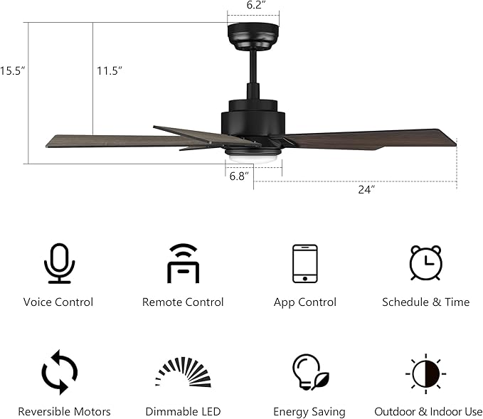 SMAAIR Smart Ceiling Fan with Light, 48inch Indoor and Outdoor ceiling fan with Remote, Compatible with Alexa/Google Assistant/Siri Shortcut, App control with Timer and Schedule(Walnut/Light Wood)