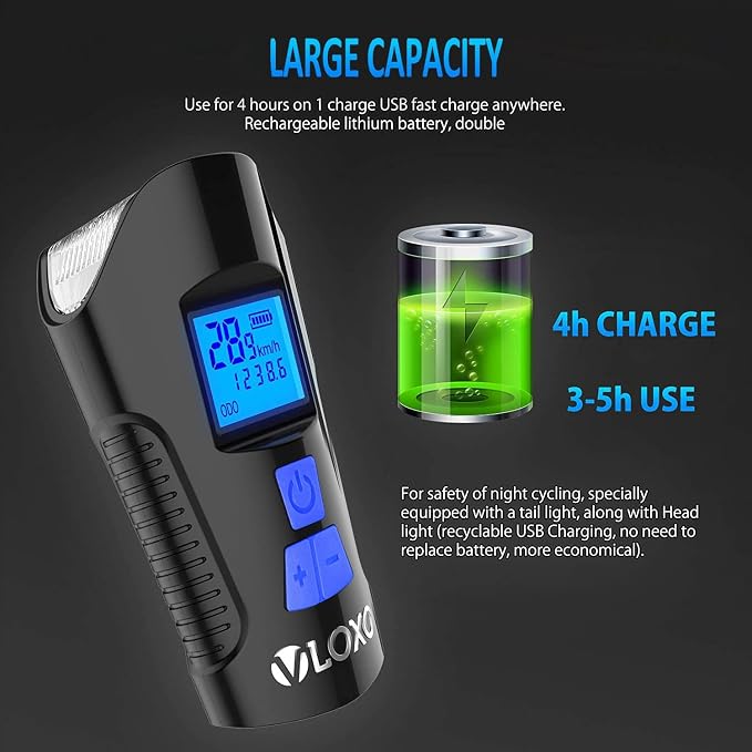 VLOXO Bike Speedometer with LED Bike Light, IP65 Waterproof Bicycle Odometer - Image 2