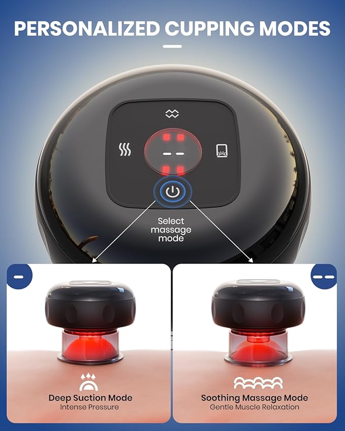 EURPMASK Choose the color of europe 5-in-1 Electric Cupping Kit with Red Light - 24 Levels Adjustable Suction & Heat, One-Touch Control, Portable Muscle Relaxation Tool (Single)
