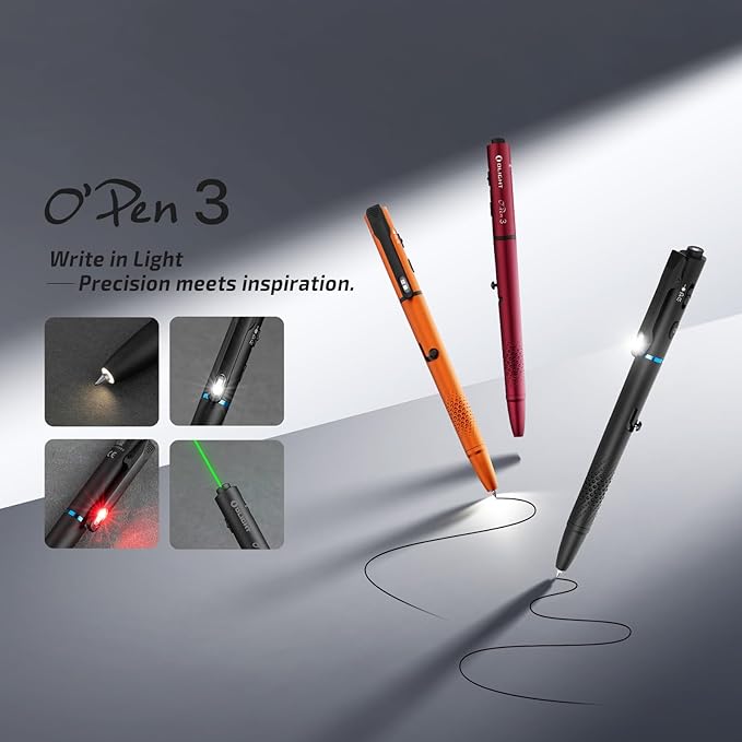 OLIGHT O'Pen 3 EDC Pen Light,120 Lumens with Green Beam, Red and White, USB-C Rechargeable LED Flashlight for Office, Writing, Presentation, Outdoor Uses, Professional Business Gift(Orange)