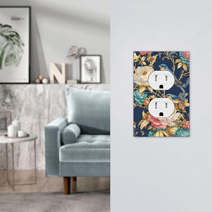 Bvtewkhz Floral Birds Morris Duplex Outlet Decorative Outlet Covers Light Switch Plate Electrical Receptacle Switchplate For Bathroom Kitchen Bedroom