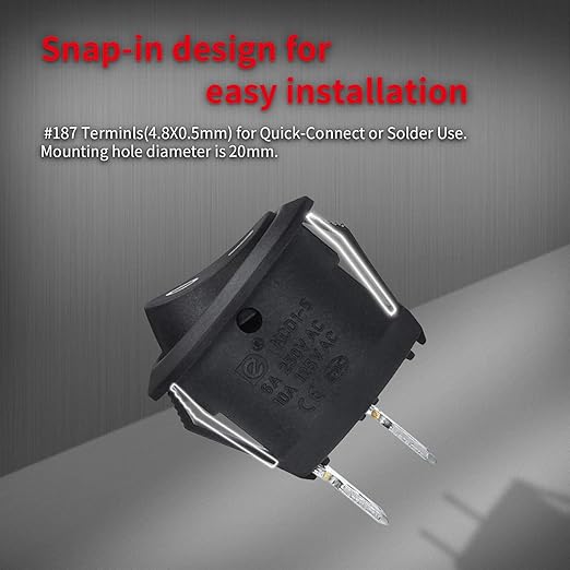 DaierTek UL Listed ON Off Round Rocker Switches SPST 20mm Mini 12 Volt DC Mini Circle Toggle Switch 12V for Car Automotive RV 2 Pin Switch 120V Wired KCD1-5Pack