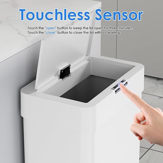 AthLike Sensor Trash Can, Touchless Motion Sensor Trash Bin, Smart Automatic Garbage Can with Soft-Close Lid, Bag Retainer Ring and Display Light,for Kitchen,Living Room Office (White, 13.2 Gal)