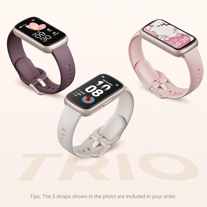 TIFOZEN Health Fitness Tracker Smart Watch with 24/7 Heart Rate, Blood Oxygen, Sleep Tracker, Pedometer, 3 Colorful Bands & 3ATM Waterproof Activity Tracker with Step Calorie Counter, Bubble Pink
