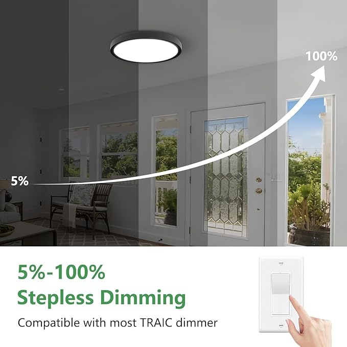 6PK 15.8 Inch Dimmable LED Flush Mount Ceiling Light, 32W, 3480LM, 2700K/3000K/4000K/5000K/6000K, Round Flat Panel Low Profile Ceiling Light Fitures for Hallway, Kitchen, Bedroom, Black