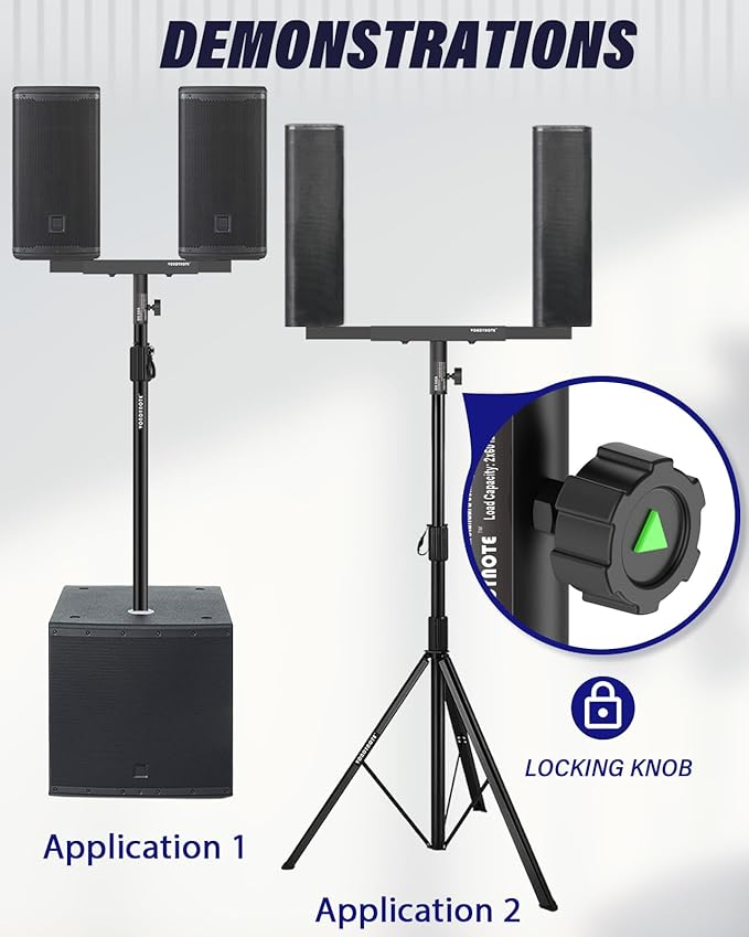 Vondynote Set of 2 Dual Speaker Mount Bar Mounting Fork Bracket Speaker Pole Width Adjustable
