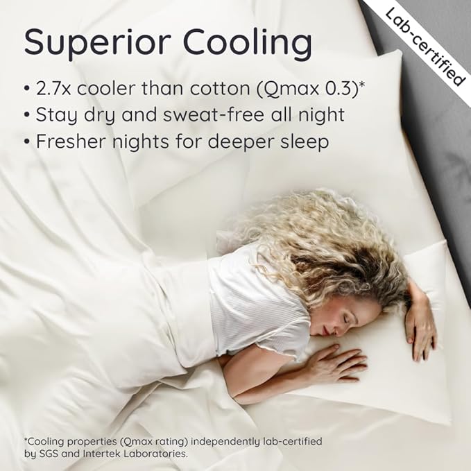 Bambaw 100% Viscose Derived from Bamboo Queen Size Sheet Set - 4pcs Cooling Sheets for Hot Sleepers, Soft Deep Pocket Queen Sheets Fits Up to 16'' with Elastic Corner Straps (Ivory)