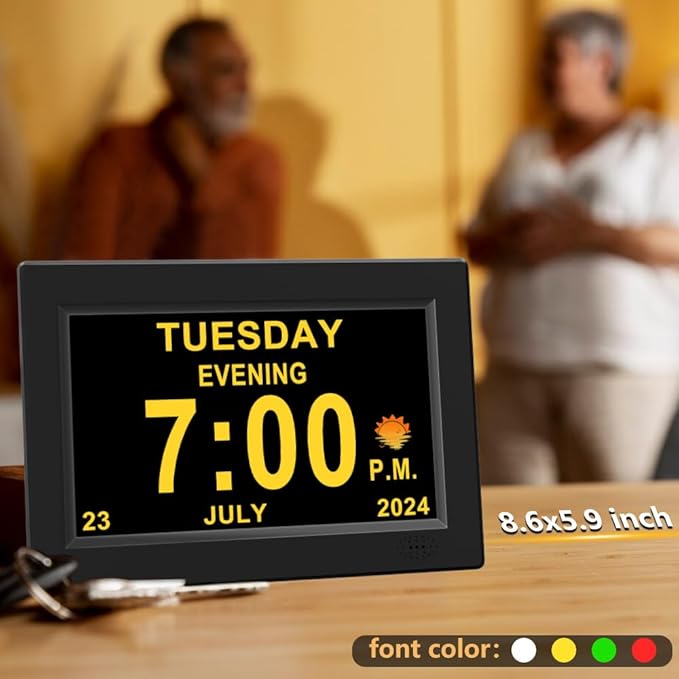 CAZOKASI 8inch Extra Large Impaired Vision Digital Alarm Clock with Day and Time for Elderly Calendar Clock Auto Dimmable Clock