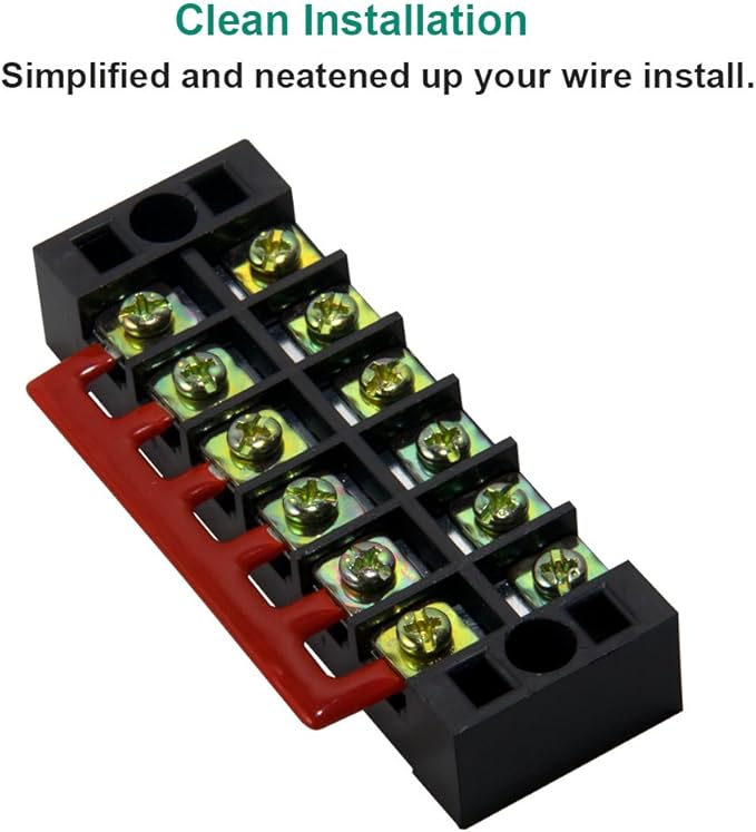 MILAPEAK 10pcs (5 Sets) 6 Positions Dual Row 600V 25A Screw Terminal Strip Blocks with Cover + 400V 25A 6 Positions Pre-Insulated Terminals Barrier Strip (Black & Red)