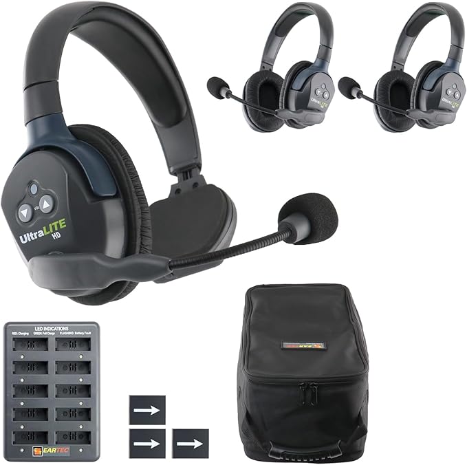 Eartec UL312 Ultralite-HD 3-Person Full Duplex Wireless Intercom Headset Communication System, Single and Dual Ear Headsets, Up to 1000ft Range, U.S. Company