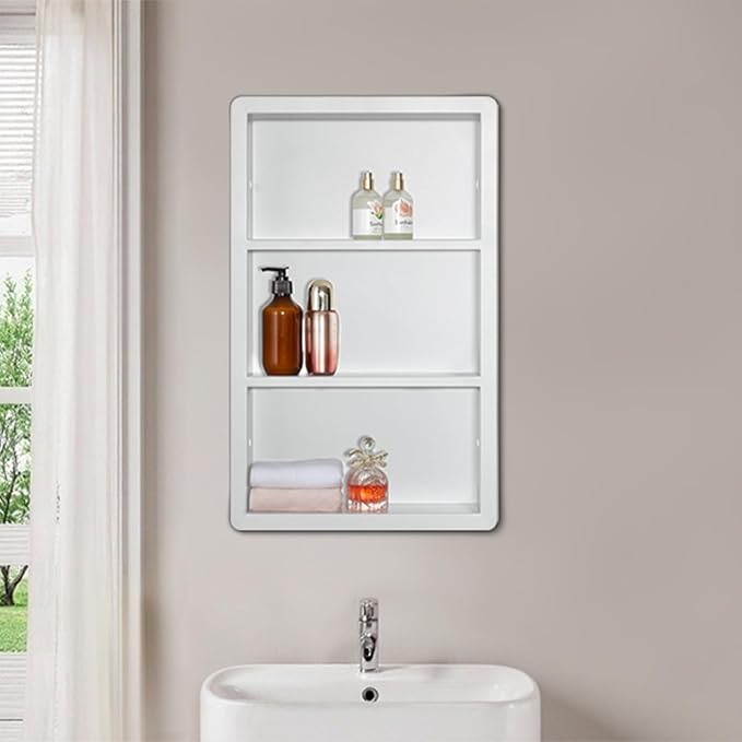 Recessed Medicine Cabinet No Mirror - 14x24 Bathroom Storage Wall Cabinet with 2 Shelves, 304 Stainless Steel Shower Niche, Matte White Waterproof for Bathroom, Toilet, Vanity