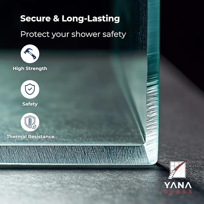 Yana Frameless Shower Door Screen, Fixed Shower Door Panels 3/8" Thick Tempered Glass, Water Repellent, Reversible Shower Wall Panel with Matte Black Finish 24" x 76"