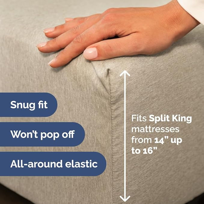 Split Head King Sheet Set – 4 Piece Flex Split Top King Sheets for Adjustable Beds - Fits 14” to 16" Mattress w/ Deep Pockets - Breathable & Cooling - Luxury Bedding and Wrinkle Free - Heathered Beige