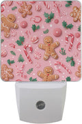 Pigsaly Led Night Light Christmas Gingerbread Men Pink Candy Canes Night Light Plug in Wall Lamp Smart Dusk to Dawn Sensor Nightlight Led Lamp Energy Saving Lights Gift for Kids Room Bedroom Bathroo