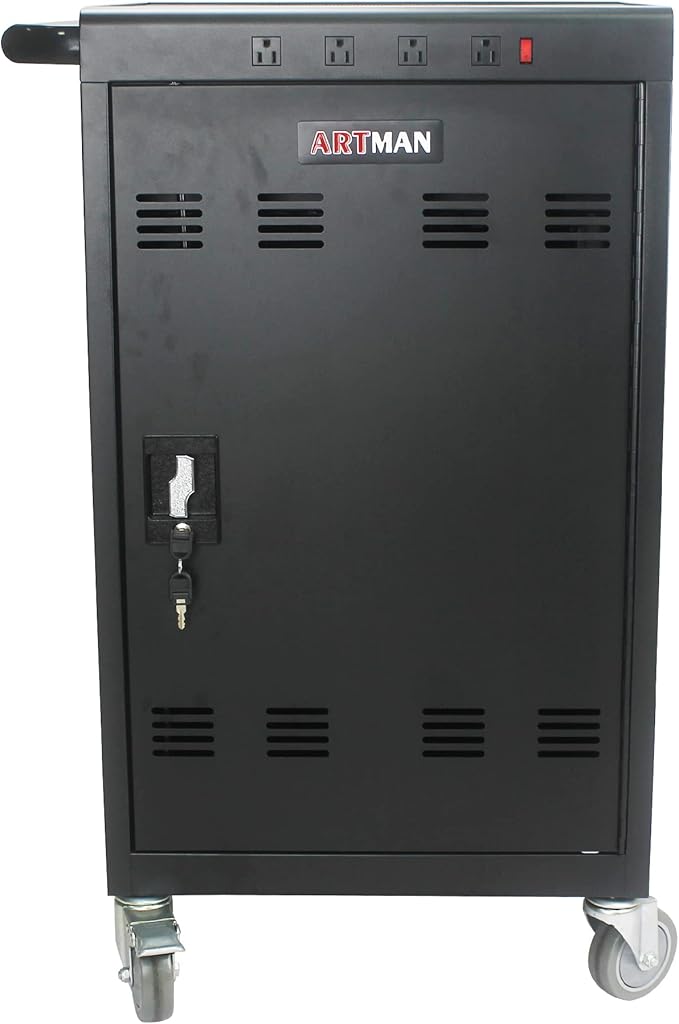 Thetilsy 35 Device Mobile Charging Station for Laptops/Tablets/iPads/Chromebooks,35 Bay Lockable Charging Cabinet with Power Strip for Classroom,School Charging Carts with Casters(Black)