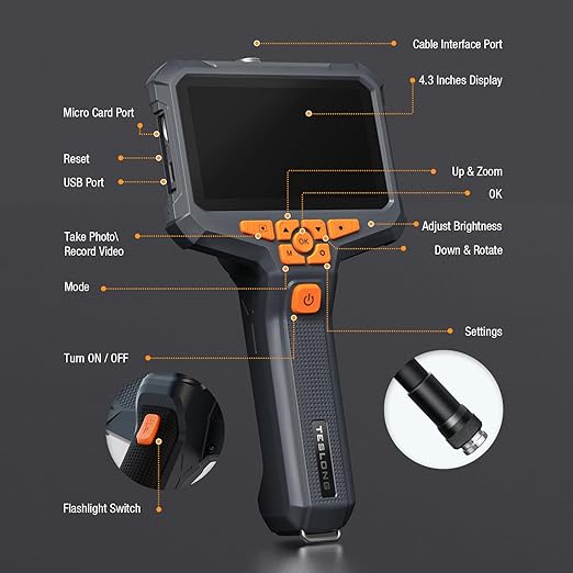 Teslong 50FT Sewer Camera, Dual Lens Borescope with Light, 4.3" HD Drain Plumbing Endoscope Inspection Camera, Home Waterproof Flexible in Wall Cam Pipe Tools, Snake Scope for Air Duct HVAC