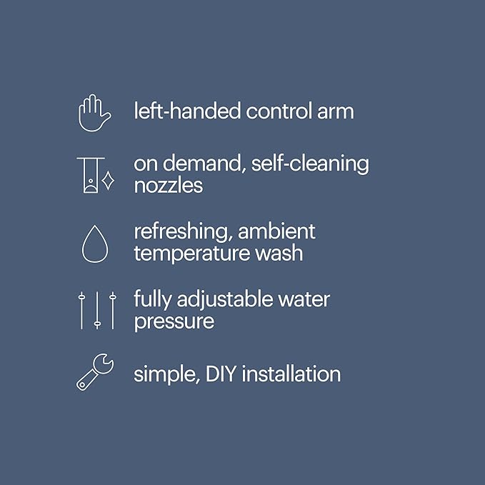 Brondell Bidet Left Hand Bidet Attachment SouthSpa Dual Nozzle - control panel on left side - Dual Positionable Nozzles for front and rear wash, LH-12