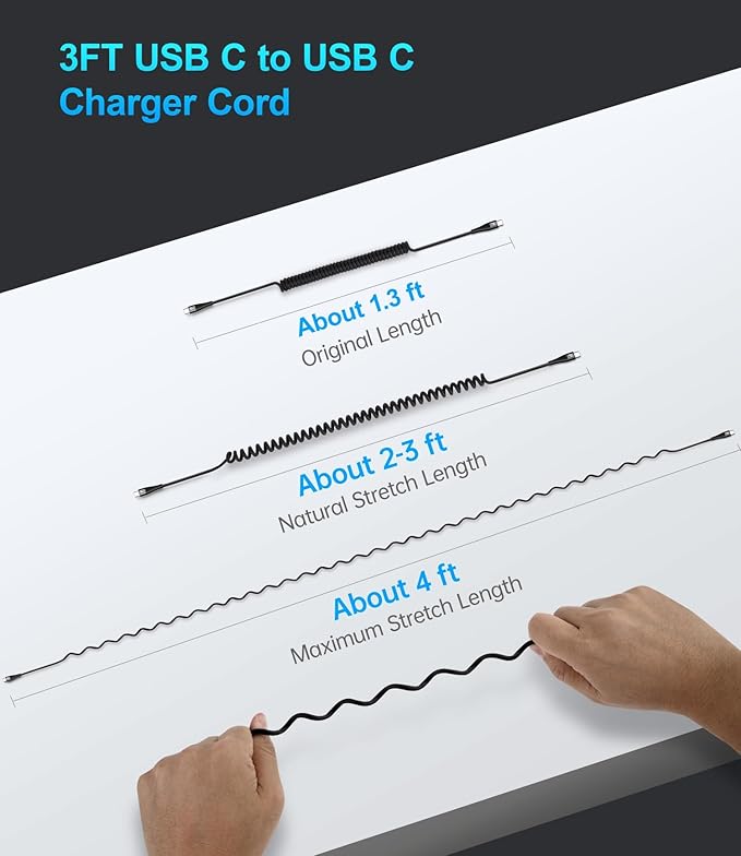USB C to C Cable 3FT for Car, Coiled USB C Cable Fast Charging for iPhone 16, Short USB Type C Cable for iPhone 17/16/15/Pro Max/Plus/Samsung Galaxy S23, Compatible All Type C Devices-Black