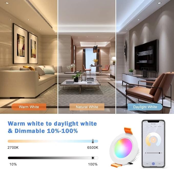 inShareplus 2 Inch Smart Recessed LED Lights, WiFi Downlight 5W 120V, Dimmable RGBCW 2700-6500K Color Changing Ceiling Lighting, Compatible with Alexa/Google, Can Lights with LED Driver 1Pack