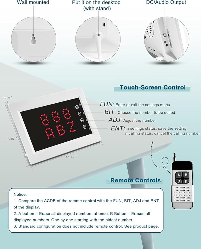 Wireless Calling System Restaurant Pager System Caregiver Pager for Patient Nurse Alert with 1 Number Display and 10 Waterproof Call Buttons for Elderly Clinic Nursing Center Hospital