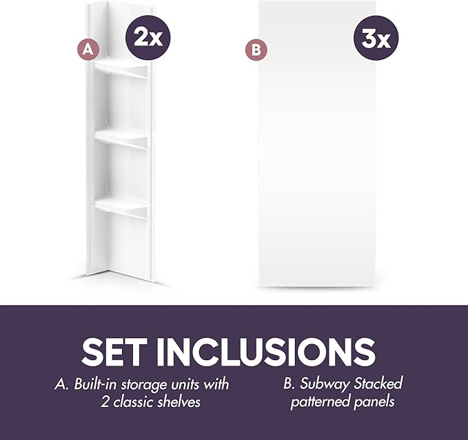 White Polystyrene Tub Wall Surround 32"x 60"x 58" - Waterproof, Easy-to-Install, Two Shelf Units Kit Included - Bathtub Wall Surround Panels - Plain Pattern, Basic Shelves - Noah William Home