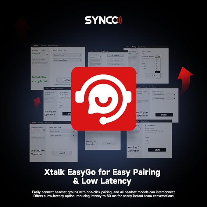SYNCO XTalk Pro5 XPro X5 2.4GHz Wireless Headset Communication System Random Master Device 500m Operating Range Real-time Monitoring AI Noise Reduction Headset for Movie Shoot Live Show (5Pcs)