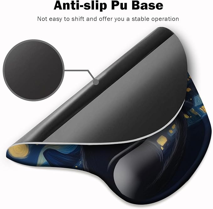 Ergonomic Mouse Pad with Wrist Support,Mouse Pad with Wrist Rest and Coaster Set,Office Supplies Non-Slip Mouse Pads for Desk, Non-Slip Comfortable,Cute Black Cat