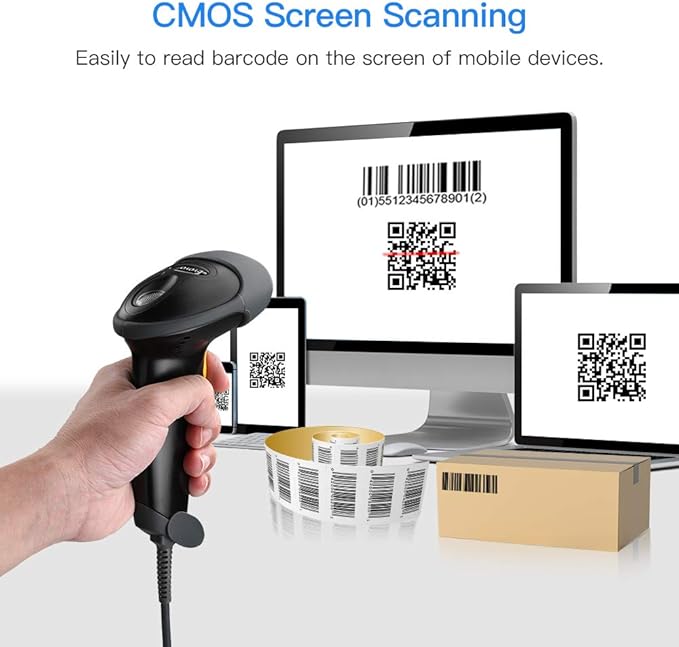 Eyoyo EYH2 Handheld USB 2D Barcode Scanner, Wired Automatic QR Code Scanner PDF417 Data Matrix Bar Code Reader with Long USB Cable for POS Mobile Payment, Convenience Store, Supermarket, Warehouse